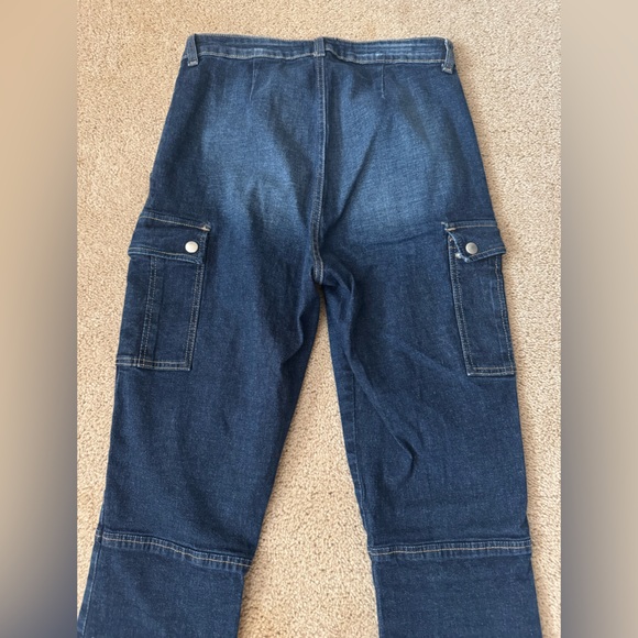 Forever 21 Cargo Jeans Dark Wash Denim‎ Straight Legside pockets 80’s y2k - Picture 10 of 11